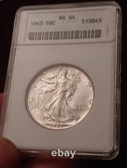 1943- Walking Liberty Half ANACs Soapbox Vintage Old Holder MS64 Well Struck