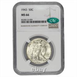 1943 Walking Liberty Half Dollar 50C NGC MS 66 CAC