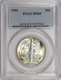 1943 Walking Liberty Half Dollar- PCGS MS65- Gem BU Blazer, Toned, Original Skin