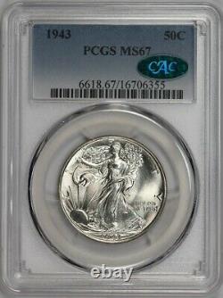 1943 Walking Liberty Half Dollar PCGS MS67 CAC Ultra Gem BU Blazer, Original