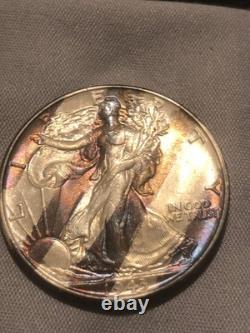 1943 Walking Liberty Half Dollar Rainbow Toned BU