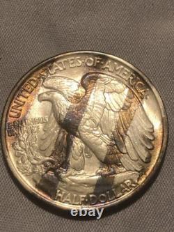 1943 Walking Liberty Half Dollar Rainbow Toned BU