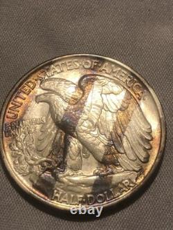 1943 Walking Liberty Half Dollar Rainbow Toned BU