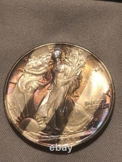 1943 Walking Liberty Half Dollar Rainbow Toned BU