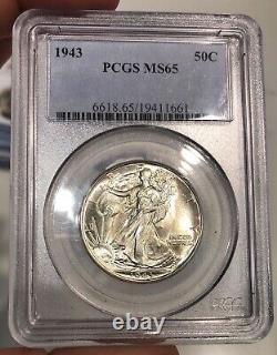 1943 Walking Liberty Half Dollar graded MS65 by PCGS Flashy Coin Great Luster