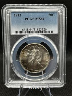 1943 Walking Liberty Half PCGS MS64 Toned Silver 50C Coin Lustrous Beauty