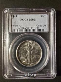 1943 Walking Liberty Silver Half Dollar GEM TONER withPEACH, PCGS MS-66 FREE SHIP