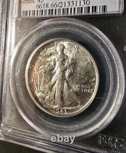 1943 Walking Liberty Silver Half Dollar GEM TONER withPEACH, PCGS MS-66 FREE SHIP