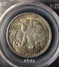 1943 Walking Liberty Silver Half Dollar GEM TONER withPEACH, PCGS MS-66 FREE SHIP