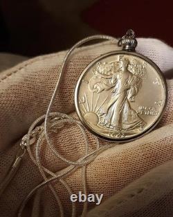 1943 Walking Liberty US Minted AU 50C Silver Half Dollar Coin +. 925 Necklace