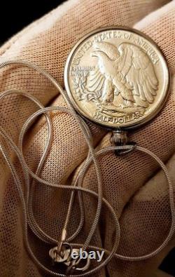 1943 Walking Liberty US Minted AU 50C Silver Half Dollar Coin +. 925 Necklace