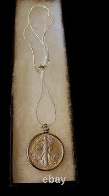 1943 Walking Liberty US Minted AU 50C Silver Half Dollar Coin +. 925 Necklace