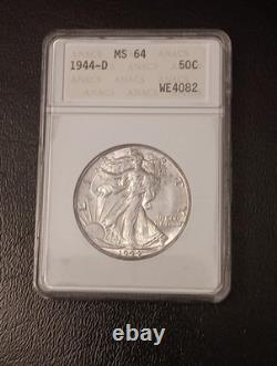 1944-D Walking Liberty Half ANACs Soapbox Vintage Old Holder MS64