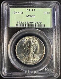1944-D Walking Liberty Half Dollar 50c MS65 PCGS OGH Beautiful GEM Walker OGH