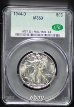 1944 D Walking Liberty Half Dollar Cac Ms 63 Frosted Silver Satin Well Struck