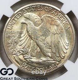 1944-D Walking Liberty Half Dollar NGC MS-64 Great Luster Nice Golden Tone