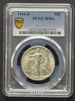 1944-D Walking Liberty Half Dollar PCGS MS64 Attractive Luster 90% Silver