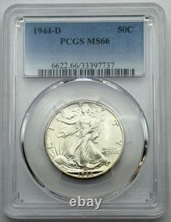1944-D Walking Liberty Half Dollar, PCGS MS66, Gem+ Lustrous Silver 50C