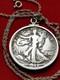 1944 D Walking Liberty Half Dollar Pendant & 18 Sterling Twist Chain W Box