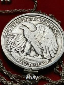 1944 D Walking Liberty Half Dollar Pendant & 18 STERLING Twist Chain W Box