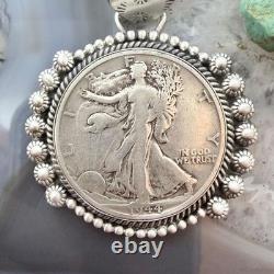 1944 Genuine 90% Silver US Walking Liberty Half Dollar Decorated Unisex Pendant