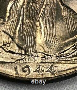 1944 P Silver Walking Liberty Half Dollar 50c BU Satiny Amber & Jade Toned