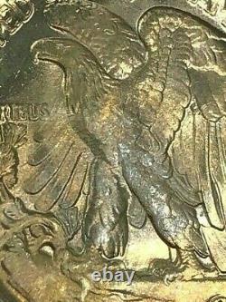 1944 P Silver Walking Liberty Half Dollar 50c BU Satiny Amber & Jade Toned