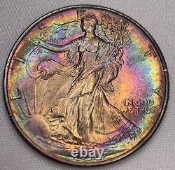 1944-P Walking Liberty Half Dollar 50C Rainbow Toned Dual Sided BU Raw Details