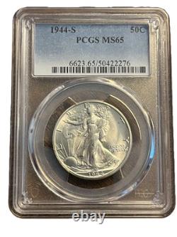 1944-S Walking Liberty Half Dollar Coin Graded PCGS MS65- Blast White Beauty