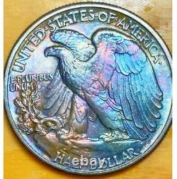 1944 Walking Liberty Half Dollar (Borderline BU)Pseudo Rainbow Toning/ 1972 GEM