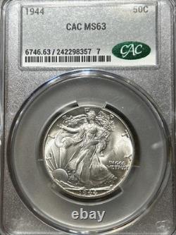 1944 Walking Liberty Half Dollar Cacg Ms63 Lustrous White With Nice Mint Bloom