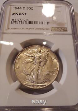 1944-d Ngc Ms66+ Plus Walking Liberty Half Dollar Superb Mint State