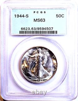 1944-s 50c Walking Liberty Pcgs Ms-63 Silver Half Dollar Pcgs Ogh Beauty