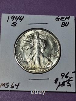 1944-s Walking Liberty Half Dollar. Ms/ Bu/ Choice Almost Gem. ++++