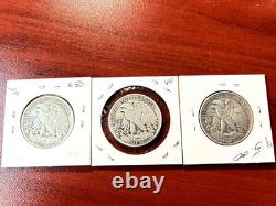 1945,1944 & 1943 Walking Liberty Half Dollars 90% Silver Circulated NICE