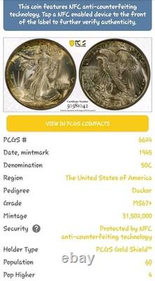 1945 50C Walking Liberty Half Dollar (LIBERTY WALKING) PCGS MS67+ CAC