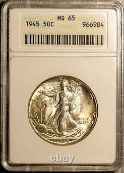1945 50c Silver Walking Liberty Half-dollar MS 65 Soap Bo ANACS # 966984 + Bonus