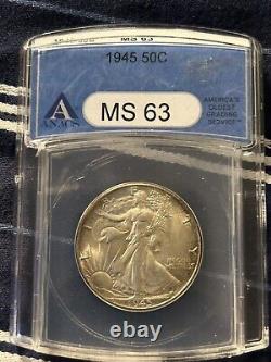 1945 50c Walking Liberty Silver Half Dollar ANACS MS63