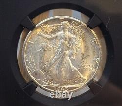 1945 D 50c Waking Liberty Half Dollar Golden Crescent Toner! MS65/ VaultBox 9.5