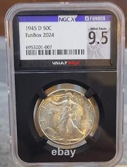 1945 D 50c Waking Liberty Half Dollar Golden Crescent Toner! MS65/ VaultBox 9.5