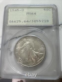 1945-D 50c Walking Liberty Half Dollar PCGS MS64 Rattler, OGH, Collector PM005