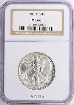 1945-D Liberty Walking Half Dollar NGC MS-66 Mint State 66