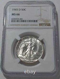 1945 D Ngc Ms66 Silver Mint State Half Dollar Walking Liberty 50c White Label