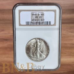 1945-D Walking Liberty Half Dollar NGC MS-65 (Old Holder) Bright White Luster