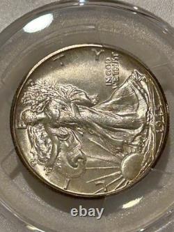 1945 D Walking Liberty Half Dollar PCGS MS66+ Light Rim Toned/Gold Shield