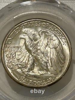 1945 D Walking Liberty Half Dollar PCGS MS66+ Light Rim Toned/Gold Shield