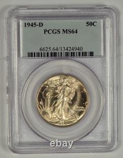 1945-D Walking Liberty Half Dollar from the Denver Mint graded MS64 by PCGS