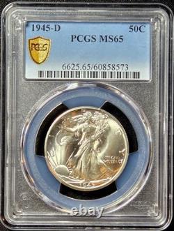 1945-D Walking Liberty Silver Half Dollar PCGS MS65 Brilliant Luster