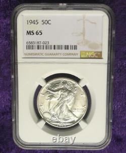 1945 NGC MS 65 Liberty Walking Silver Half Dollar, Certified MS 65 Silver 50C