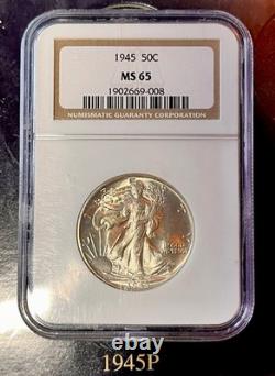 1945 P NGC MS65 Walking Liberty Half Dollar Nice Strike! Lovely Coin